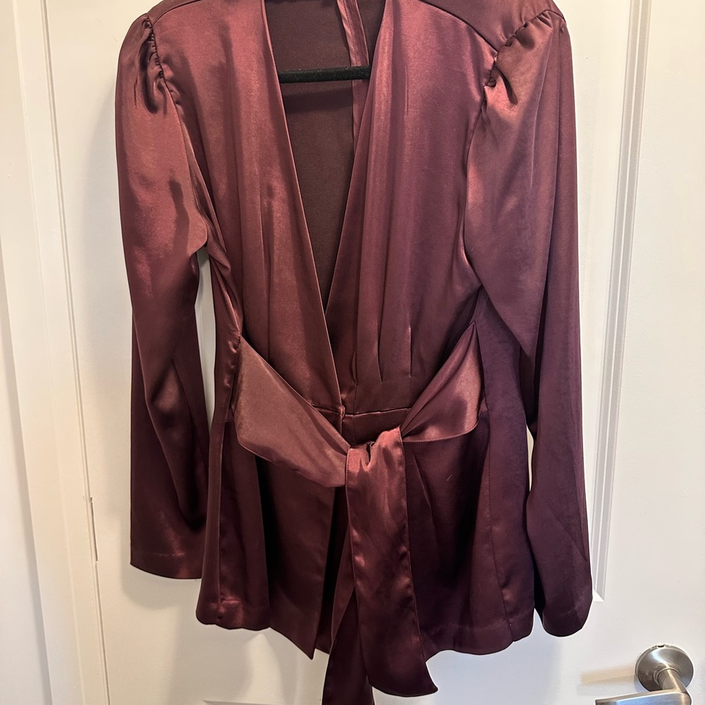 Dynamite Satin Blazer in Deep Burgundy